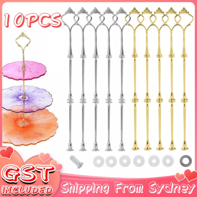 10x 3 Tier Cake Cupcake Plate Gold Stand Rack Fittings Handle Rod Wedding Party