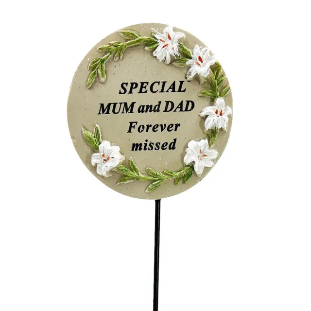 Special Mum and Dad Lily Flower Memorial Tribute Stick Graveside Grave Plaque