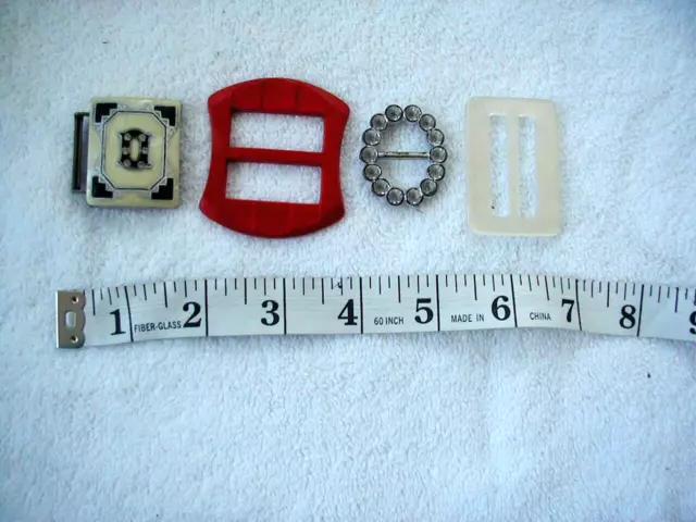 lot 4 vintage belt buckles art deco bakelite? scarf sliders