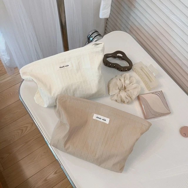 STRIPED COSMETIC BAG Canvas Toiletry Organizer Large Capacity Storage