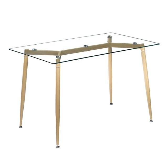 Glass Table with Wooden Legs - Modern  Sleek Dining Room Furniture