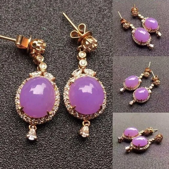 Vintage Simulated Purple Chalcedony 6Ct Oval Cut Dangle Earring  Silver 925