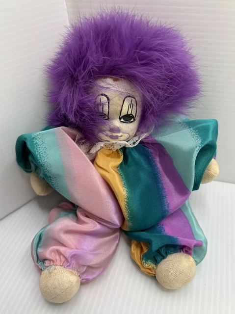 Vtg 80s Hand Made & Painted Q-Tee Clown Doll Orange Hair