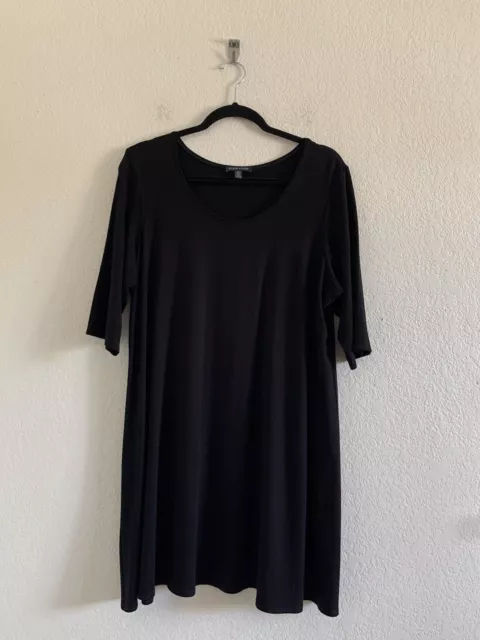Eileen Fisher Jersey Shift Dress Knee Length Short Sleeve Black Size XL
