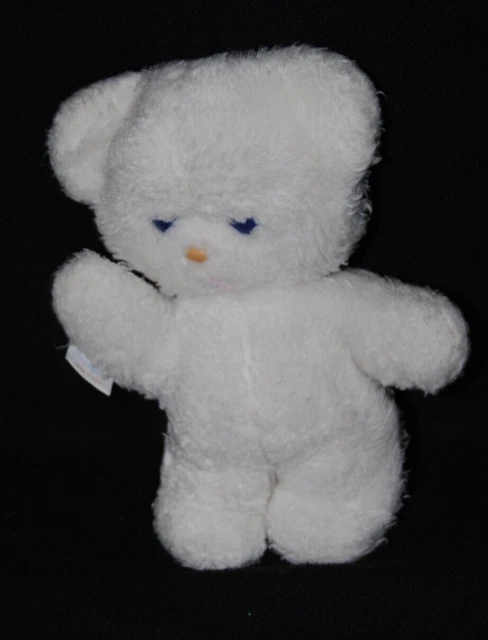 Peluche doudou ours BOULGOM blanc yeux durs bleus 21 cm TTBE