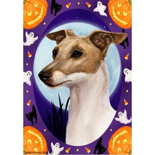Halloween Garden Flag - Fawn and White Italian Greyhound 120651