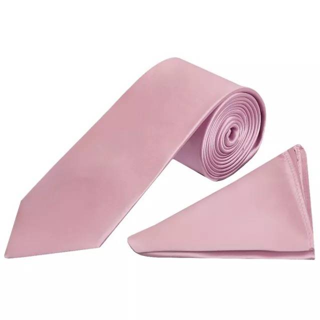 Plain Light Dusty Pink Satin Classic Men's Tie and Pocket Square Set Wedding Tie