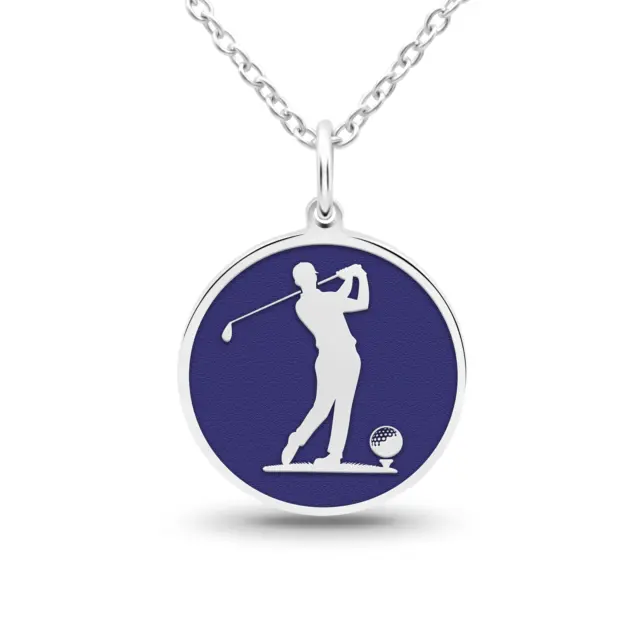 Tokemoti 925 Sterling Silver Golf Player Violet Blue Enamel Pendant Necklace
