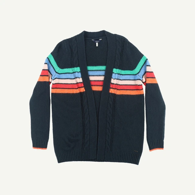 Joules Womens Navy Poly blend Striped Long sleeved Cardigan Size 8