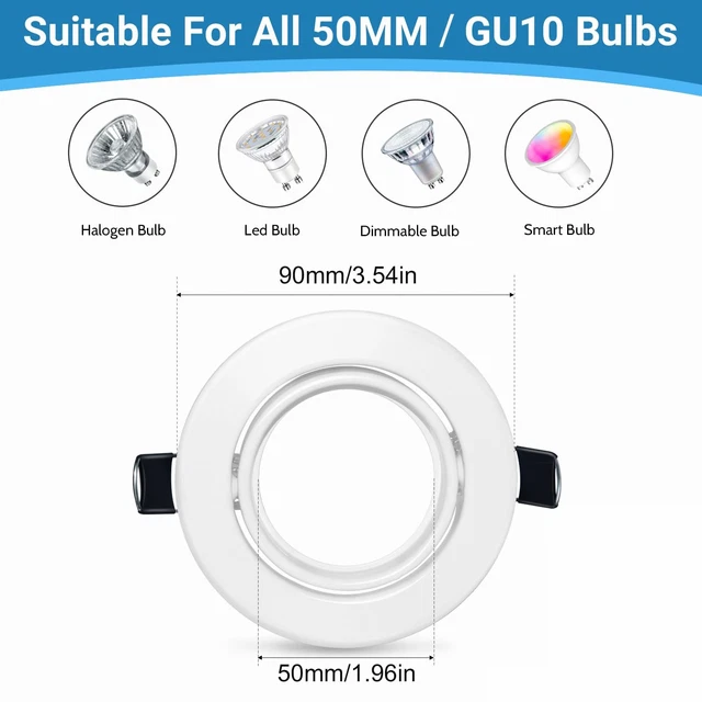 Lot De 10 Spots Encastrables GU10 Avec Cadres Acier Inox - NEUF, 35W LED, 350 Lumens, IP20, Réglables