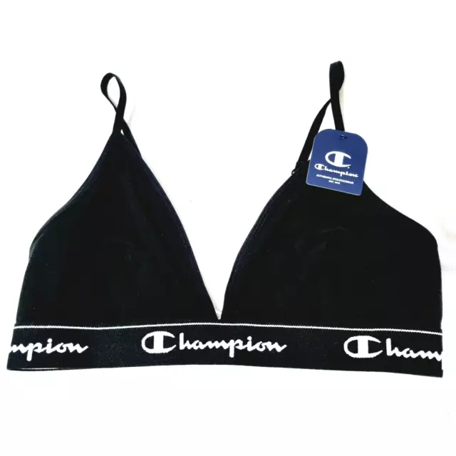 Champion Size 14 Bralette Women Sports Bra Black Logo Elastic Band Adjustable