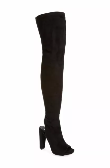 Brand New $159 STEVE MADDEN Yimme Black Suede Over the Knee Boots, Size 5.5
