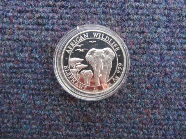 2015 Somali Republic African Elephant 1oz Ag 999 Silver Bullion Coin in capsule