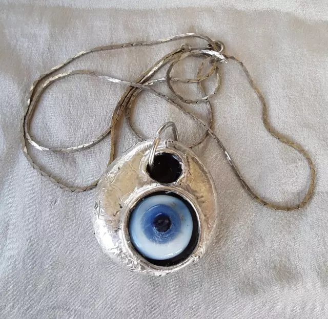 Unique Sterling Silver 925 Pendant Large Realistic Evil Eye