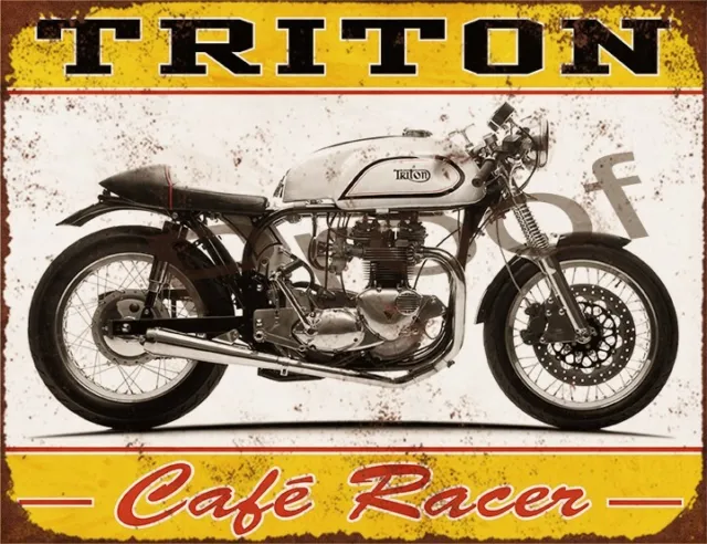 Triton Cafe Racer 10 X 7.7" #0984 Sign Garage Shed Aluminium Metal Vintage Bike