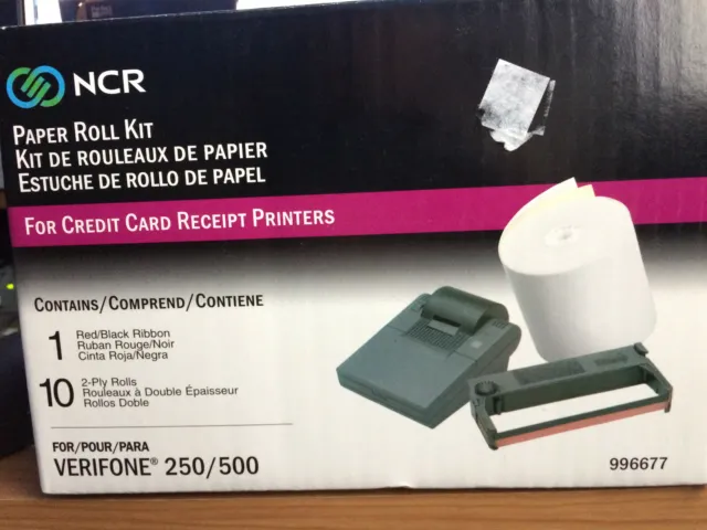 NCR VeriFone Printer 250/500 Credit Receipt Paper Rolls/Ribbon Kit (1) box