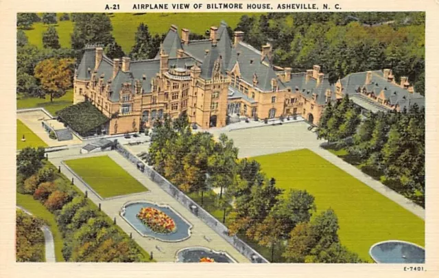 Postcard NC: Aerial View of Biltmore House, North Carolina, Linen, Unposted
