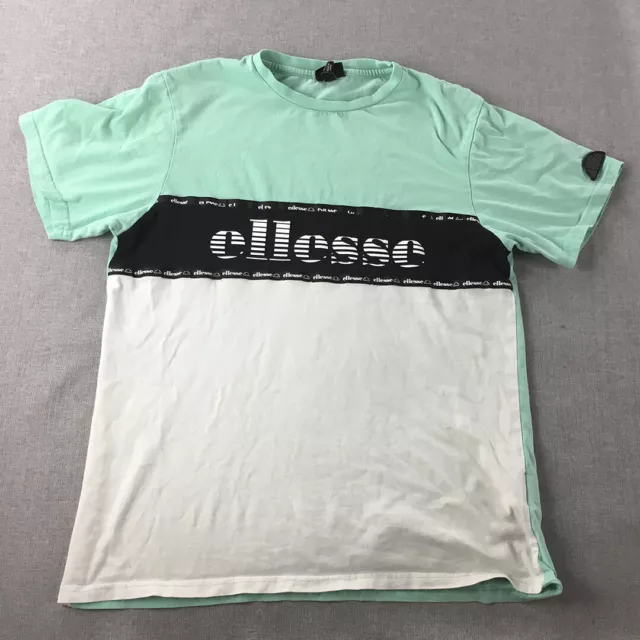 Ellesse Mens T-Shirt Size M Green White Big Logo Short Sleeve Tee