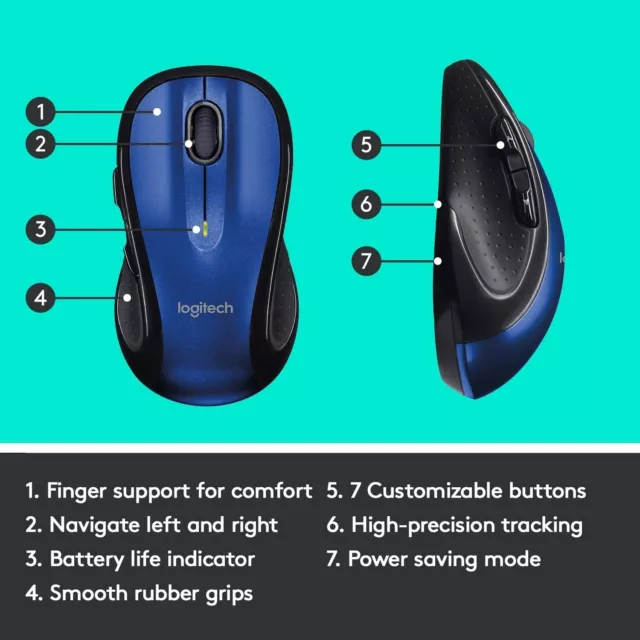 Logitech Mouse Most Comfortable M510 (910-0025333)  Wireless  - Blue NEW 2