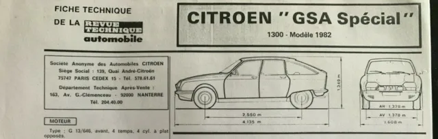 z)Fiche Technique Automobile R.T.A (RTA); CITROEN "GSA Spécial" 1300
