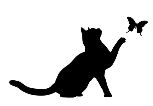  Autocollant chat avec papillons, sticker chatons pour portes,  fenêtres, meubles, murs, voitures, motos, camping-cars, tuning 15 x 20 cm  (noir ou blanc) 15X20 Noir