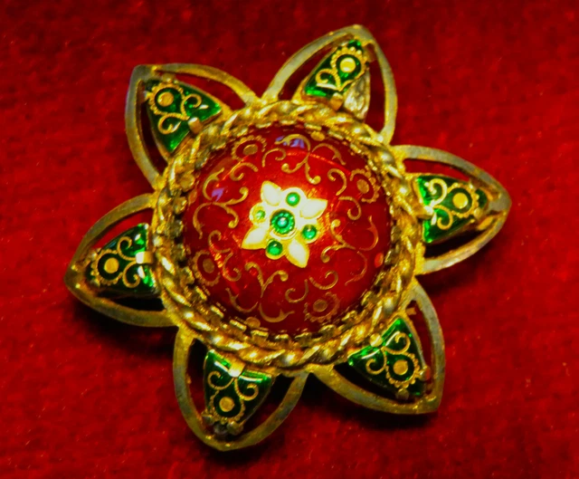 TRES BELLE BROCHE ANCIENNE XIXème Avec EMAUX BRESSANS En ARGENT VERMEIL 01 Cebt