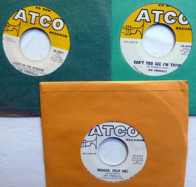The Boules de Feu Lot De 3x45rpm Singles Sur Atco 1960s Rock & Rouleau Ct1683