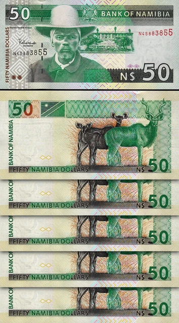 Namibia 50 Dollars 2003, UNC, 5 Pcs LOT, Consecutive, P-8