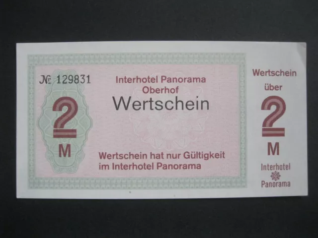 Geldschein Banknote Papiergeld Bon DDR 2 Mark Hotel Panorama Oberhof bankfrisch