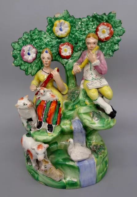 Wonderful Early 19th Century Staffordshire Walton Style Musicians with Animals