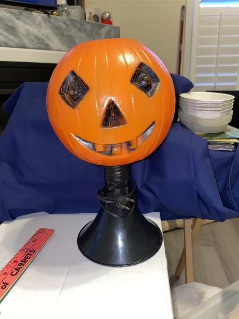 Vintage HALLOWEEN Jack O Lantern Pumpkin on Stand Blow Mold 12" Tall NOT WORKING