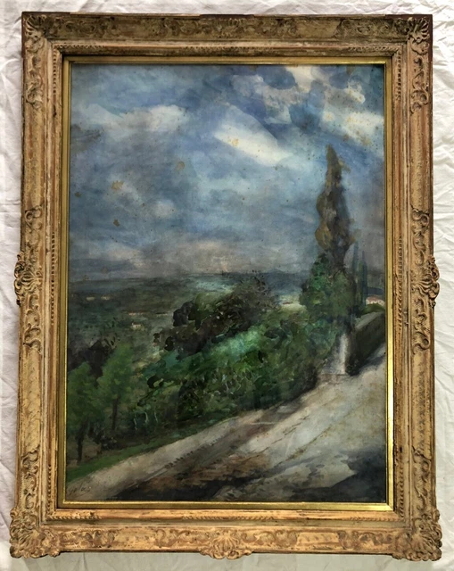 Emilio Gola Fine 800 Watercolor Landscape Signed 96.3x70.3 cm Large Work