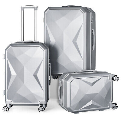 3-Piece Set ABS Hardside Luggage with Spinner Wheels Lightweight TSA Lock-Silver