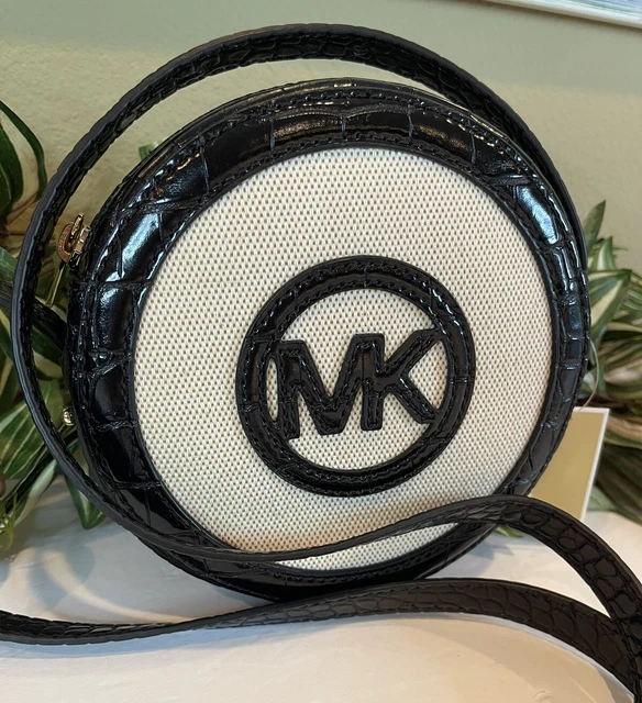 Michael Kors Aidy Small Canteen Crossbody Shoulder Bag Black Croc Leather Canvas