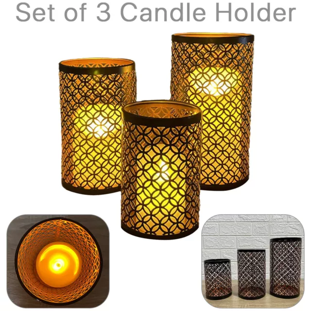 3 Metal Candle Holders Pillar Candle Bronze Candlestick Holder for Garden Decor