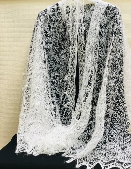 Châle Blanc Mariage - Pashmina Russe D'Orenbourg En Duvet De Chèvre - Tricoté Main - 130x130 Cm