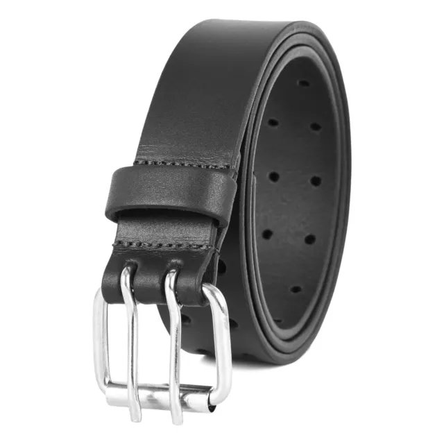 MENS GENUINE LEATHER black / brown double prong belt with 100% steel ...