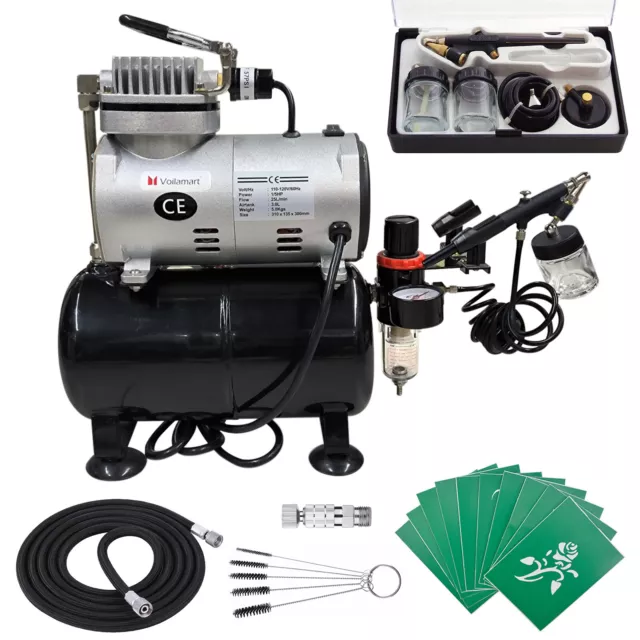 Airbrush Dual Action Air Brush Kit Gun Compressor Hose Spray Nail W/3L Tank Full