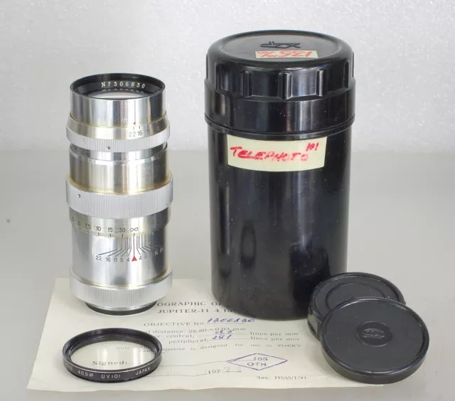 Jupiter 11 URSS 135 mm f/4 M39 obiettivo teleobiettivo Leica Screw LTM Prime, cappucci, custodia