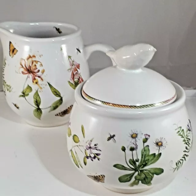 Vtg Marjolein Bastin Wildflower Meadow Cream and Sugar Set Floral Butterflies