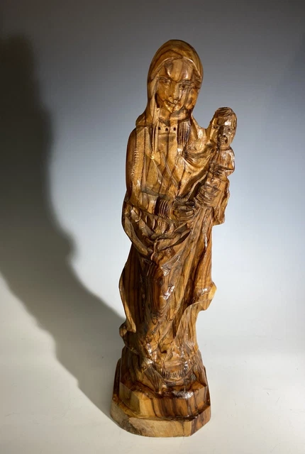 VIRGIN MARY AND Baby Jesus Old Israeli Hand Carved Olive Wood Statue ...