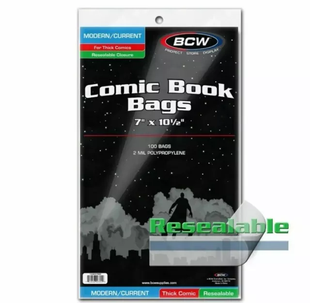 100 BCW Current Modern Thick 2-Mil Resealable Comic Book Bags FREE SHIPPING