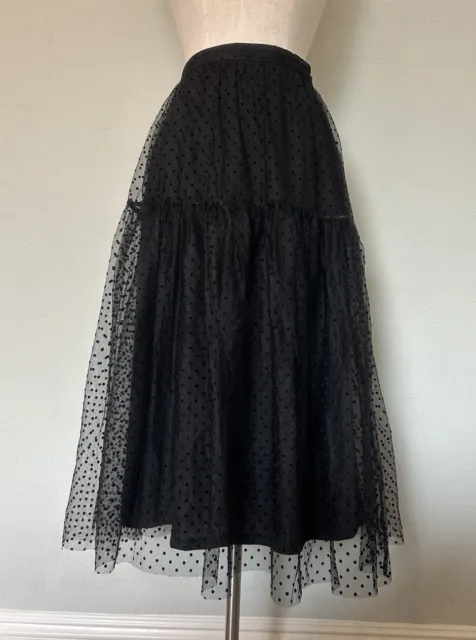 H&M Black High Waisted Mesh Overlay Polka Dot Layered Midi Tulle Skirt - Size 2