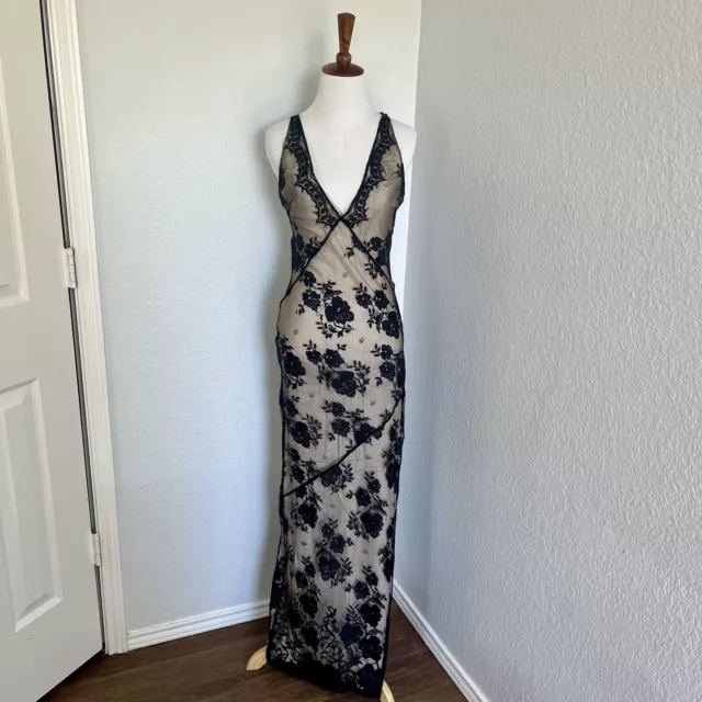 Karen Millen Vintage Lace And Silk Long Dress Size US 6