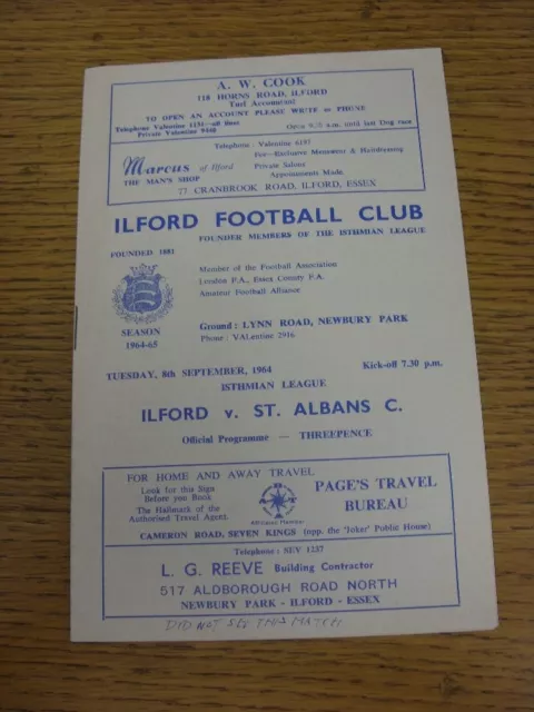 08/09/1964 Ilford v St Albans City  (Writing On Cover, Tiny Marks, Team Changes)