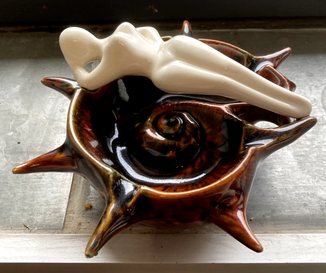 Antique Empty Ashtray Pocket Soap Holder Shell Women Sculpture Nude Statue