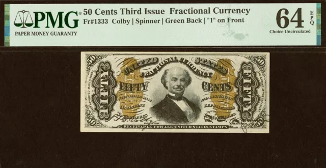 Fr. 1333, PMG 64 EPQ, US Fractional Currency, Third Issue 50c Spinner