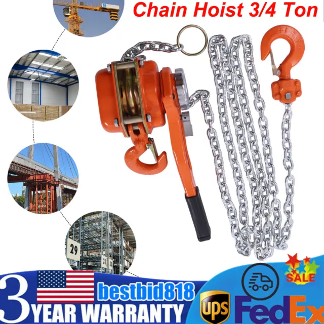 3/4 Ton Chain Hoist Ratchet Lever Block 10FT Chain Come Along Lift Puller 1650LB