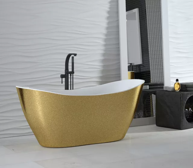 Freistehende Badewanne Wanne 160 x 70 cm Mineralguss Design gold glamour Luxus