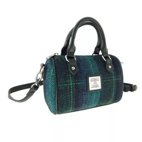 Women's Genuine Harris Tweed Luxury Mini Bowling Bag in Blue Check COL 119 New